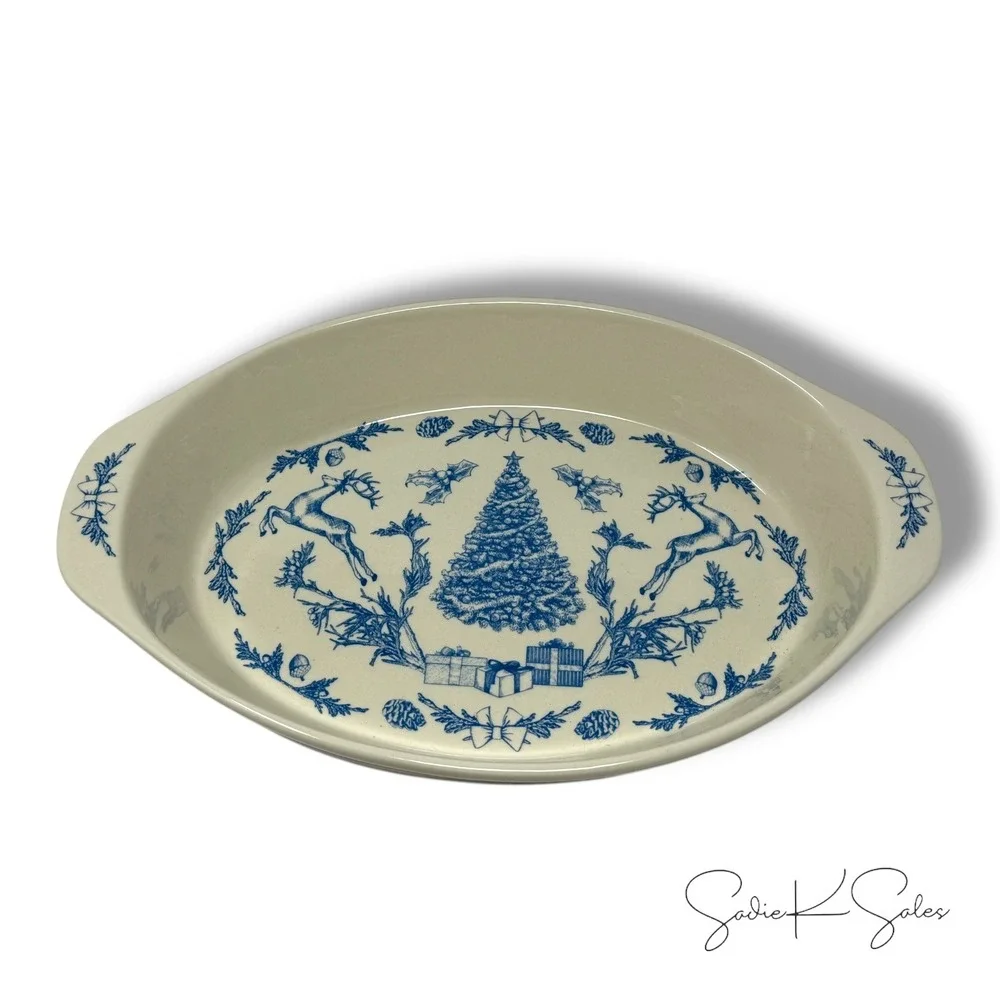 McGee &‎ Co Holiday Stoneware Baker Serving Dish Blue - Christmas 2024